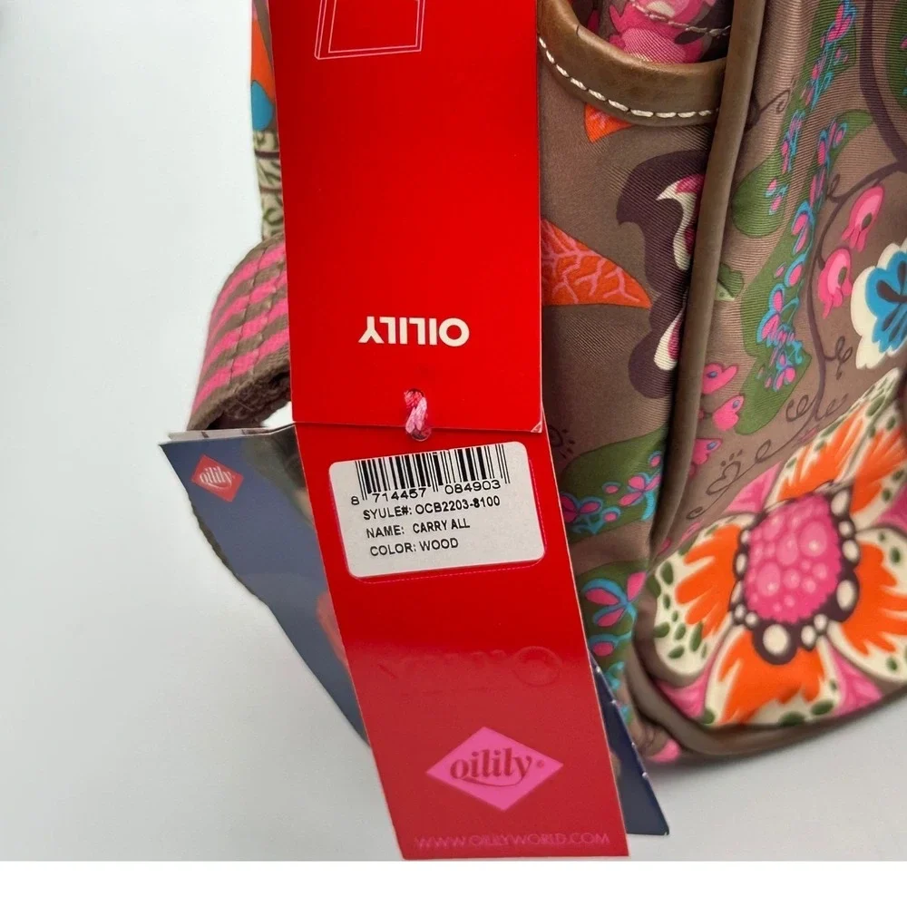 Oilily Carry All Floral Paisley Laptop Travel Bag Wood Brown OCB2203-8100 NWT